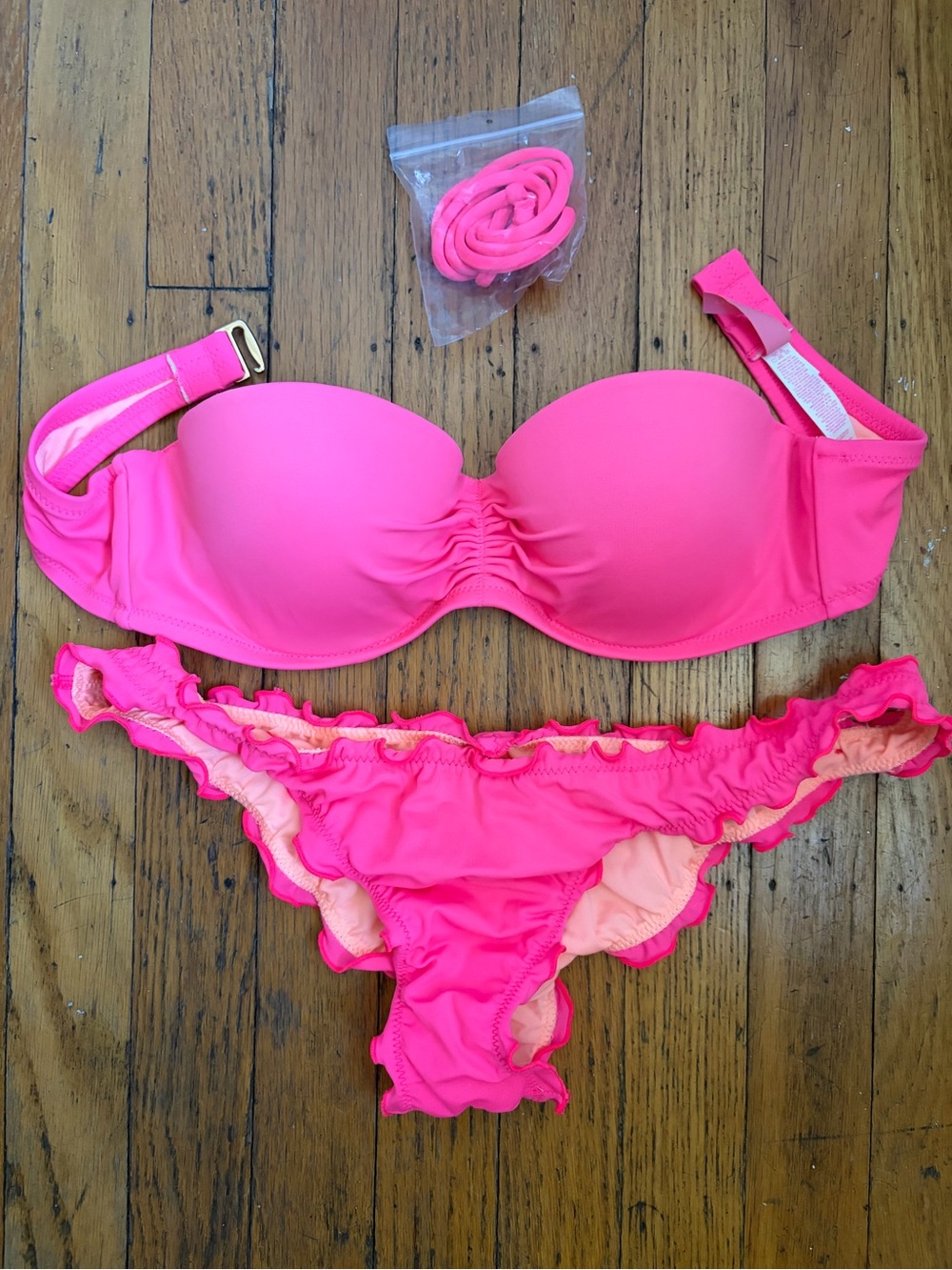 Victoria's Secret Neon Pink Ruffle Bikini Set